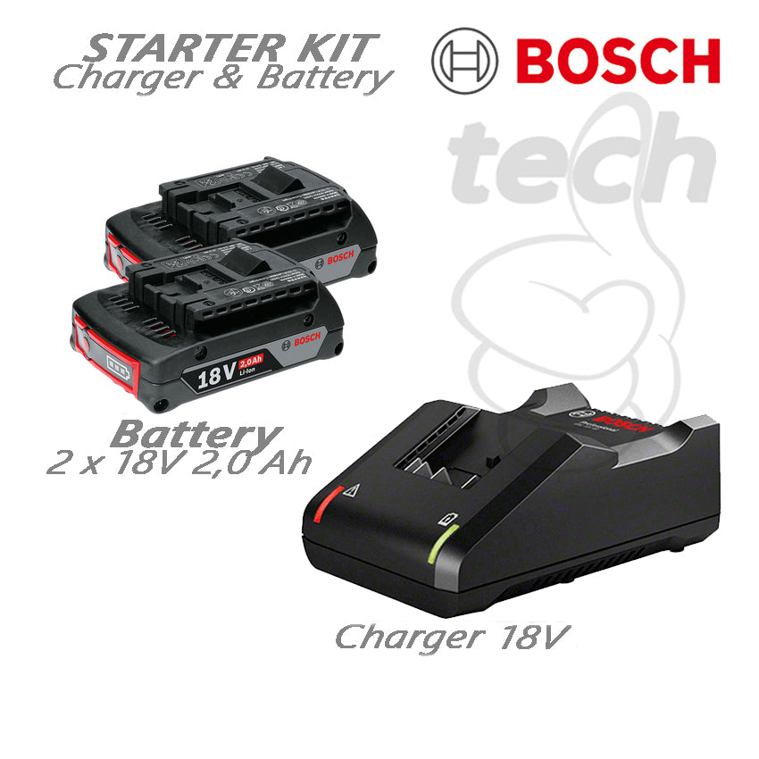Bosch Starter Kit 18V 2 x 2.0AH Battery GAL 18V-40 Charger