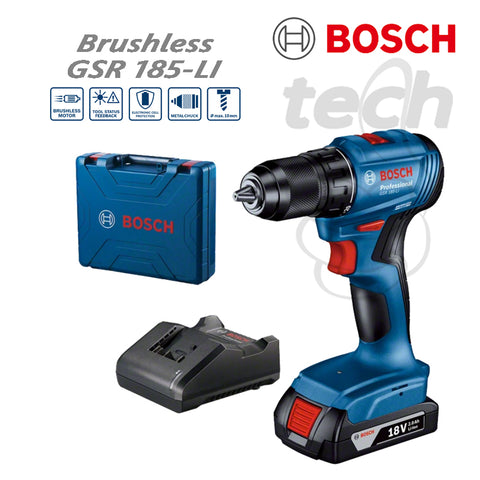 Mesin Bor Kayu Besi Baterai Cordless Drill Bosch GSR 185-Li Brushless