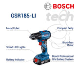 Mesin Bor Kayu Besi Baterai Cordless Drill Bosch GSR 185-Li +23pcs Acc